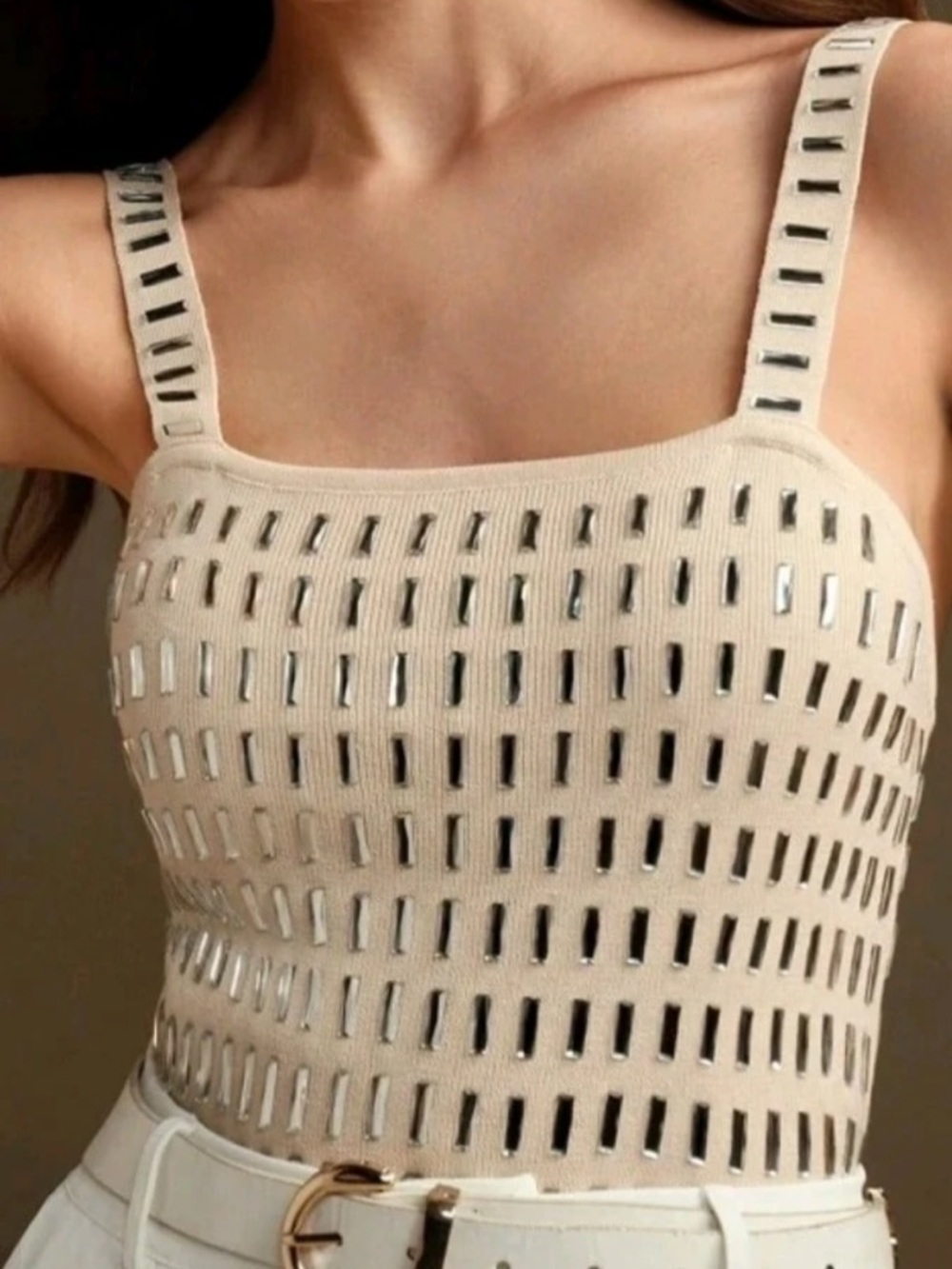 Anewsta Decorative Embellished Knit Top - Cream